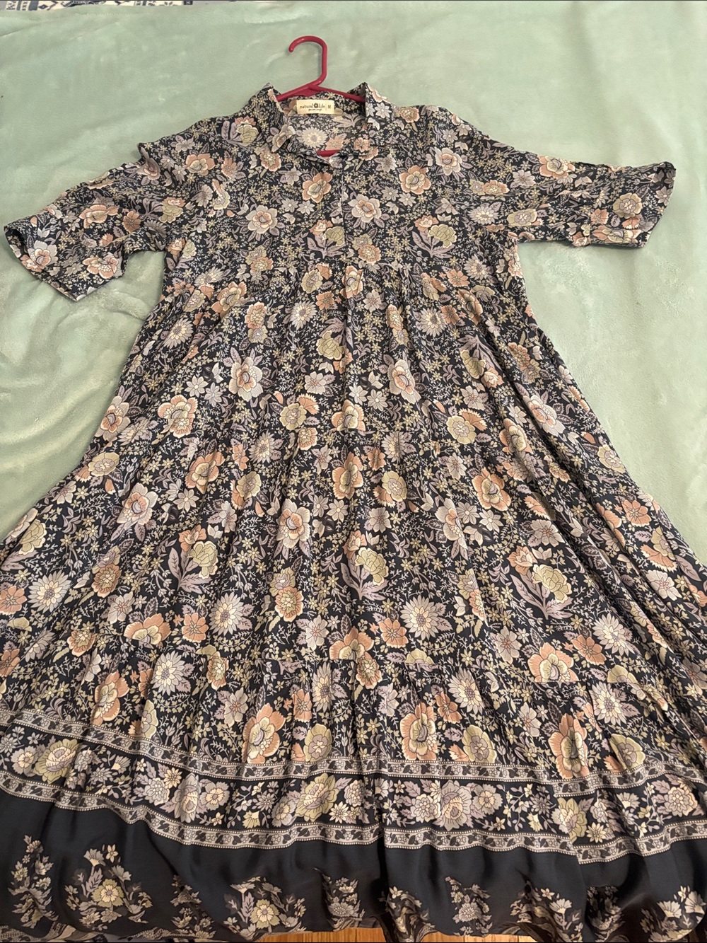 NATURAL LIFE Navy Floral Midi Dress with Cream and Blush Accents - Picture 4 of 5